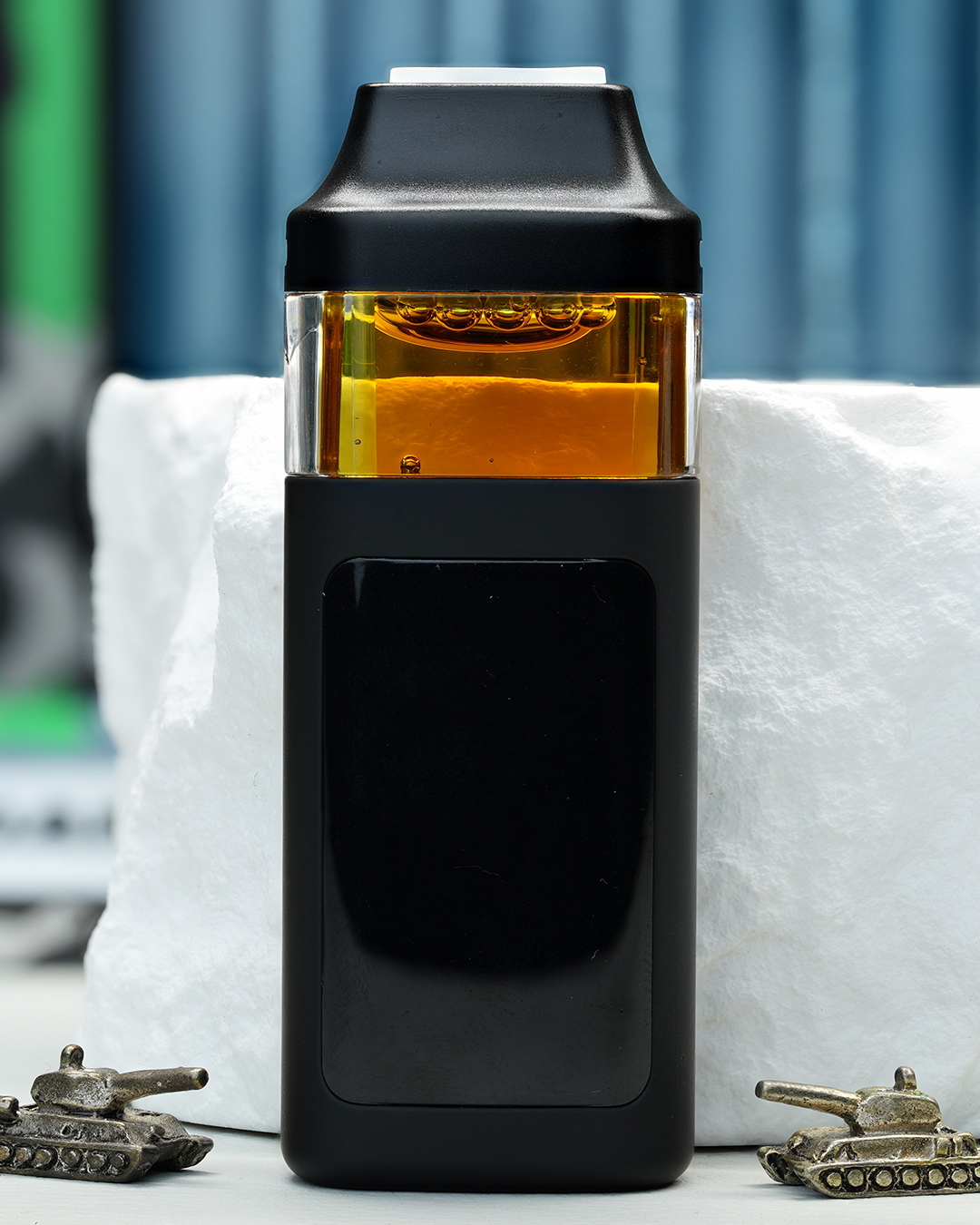 2000mg LA Confidential Nuke All-in-One vape with Afghani and California Indica lineage, earthy pine, kush gas, and sedating effects